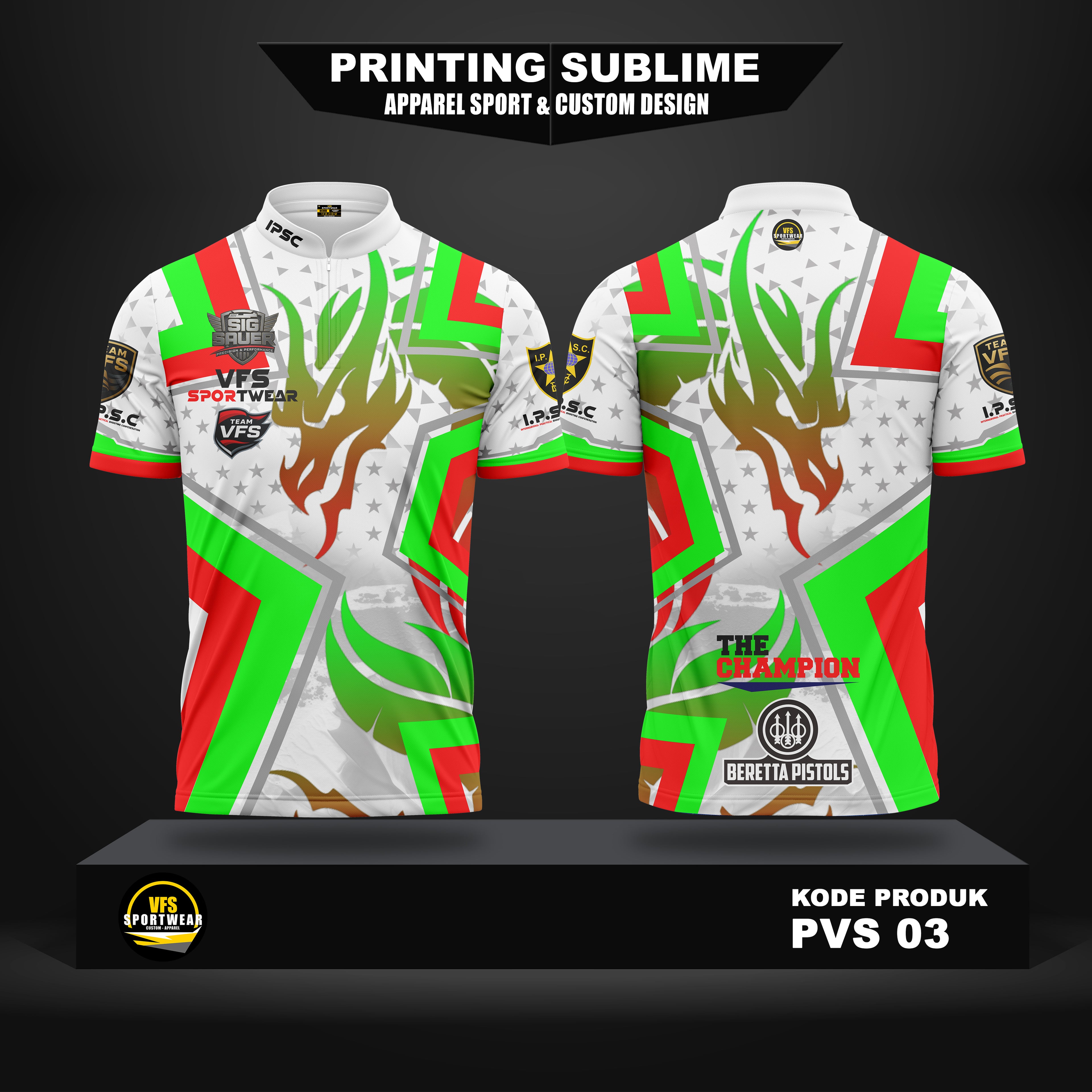 IPSC WHITE DRAGON SHOOTER JERSEY GREEN STRIP